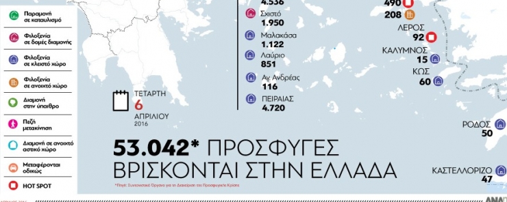 Ο χάρτης με τους 53.042 πρόσφυγες που βρίσκονται στην Ελλάδα