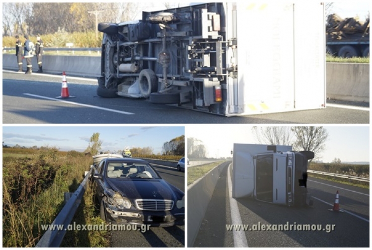 Ανατροπή φορτηγού αυτοκινήτου στην Εγνατία Οδό - Ένας τραυματίας