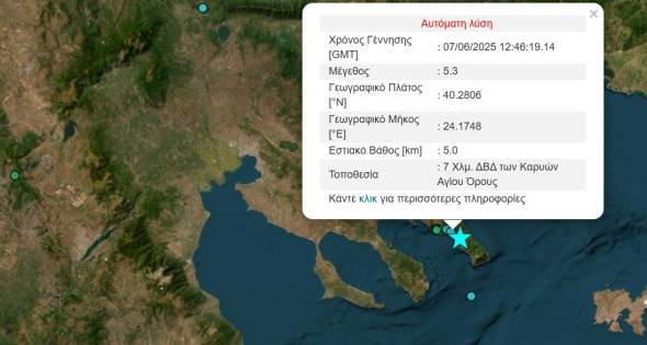 Ισχυρός σεισμός 5,3 Ρίχτερ στη Χαλκιδική - Αισθητός και στην Ημαθία