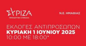 ΣΥΡΙΖΑ Ημαθίας: Εκλογές αντιπροσώπων την Κυριακή 1 Ιουνίου